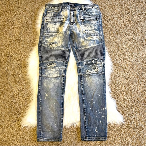 🔥Embellish Ripped Biker Jeans - Picture 1 of 5